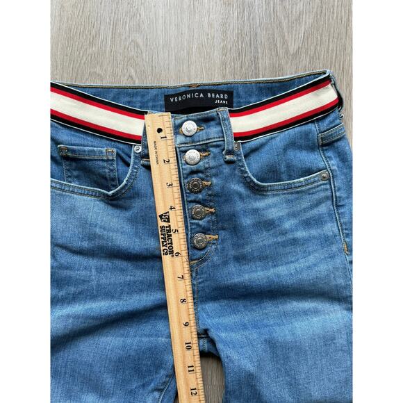 Veronica Beard Jeans, size 25/0, denim w/ red white & blue band at waist, skinny - Picture 3 of 7